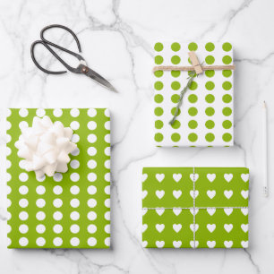 Feuille De Papier Cadeau Coeurs pois blanc pomme vert