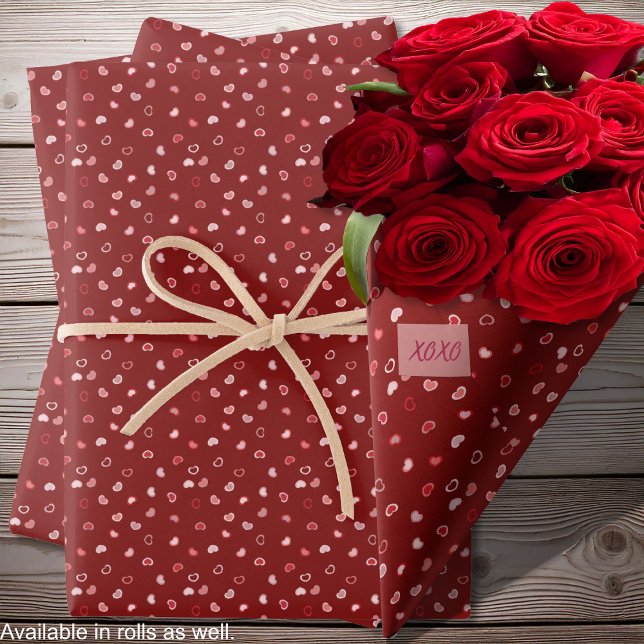 Feuille De Papier Cadeau Coeurs - Rose sur Ombre rouge foncé (Hearts - Pink on Dark Red Ombre Wrapping Paper Sheets - by Leapfroglisics Shop)