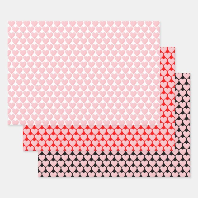 Feuille De Papier Cadeau Coeurs Roses Sur Couleurs (Lot)