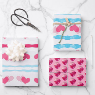 Feuille De Papier Cadeau Coeurs rouges Abstrait main tiré Boho Style Motif