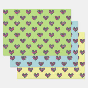 FEUILLE DE PAPIER CADEAU COEURS SUR PASTEL