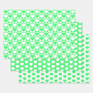 Feuille De Papier Cadeau Coeurs vert clair et blanc