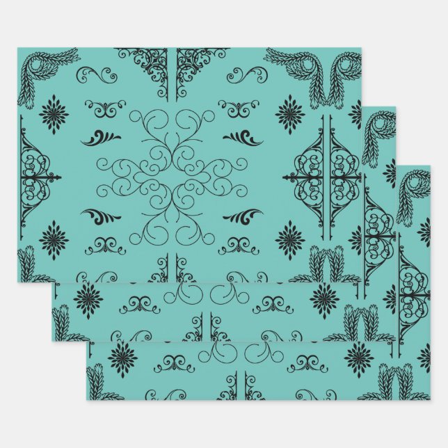 Feuille De Papier Cadeau coin-floraison-cadre de défilement (Lot)