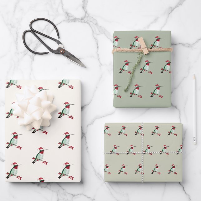 Feuille De Papier Cadeau Colibri à gorge rubis de Noël (Recto)
