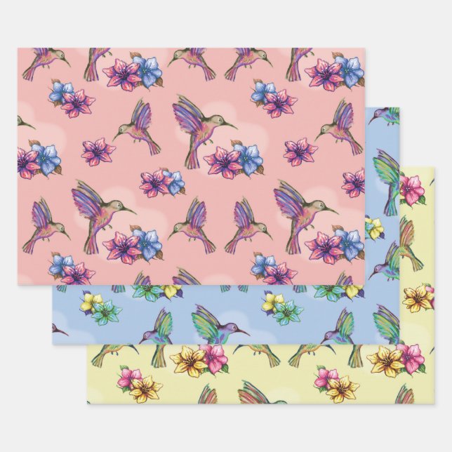 Feuille De Papier Cadeau Colibri en vol (Lot)