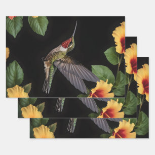 Feuille De Papier Cadeau Colibri Et Hibiscus Jaunes,