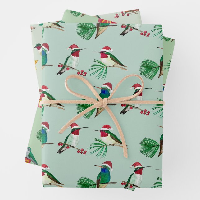 Feuille De Papier Cadeau Colibris de Noël (En situation)