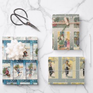 Feuille De Papier Cadeau Collage de la carte de Noël Festive Vintage d'hiv