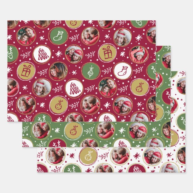 Feuille De Papier Cadeau Collage de photos de famille de joueurs Noël (Lot)