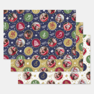 Feuille De Papier Cadeau Collage de photos de famille de joueurs Noël