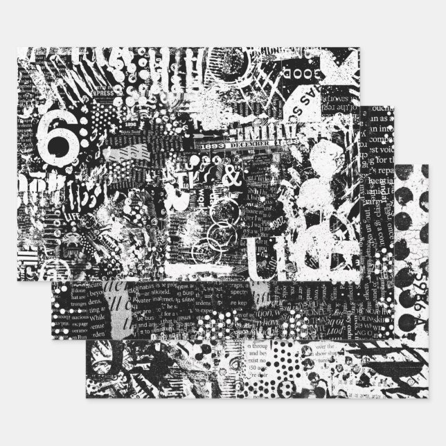 Feuille De Papier Cadeau Collage ou découpage de texte de média mixte (Lot)