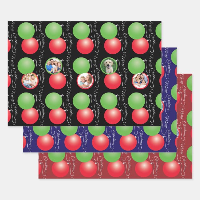 Feuille De Papier Cadeau Collage photo de la famille du Motif de Noël (Lot)