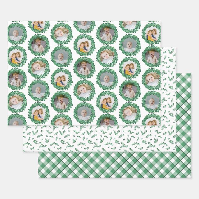 Feuille De Papier Cadeau Collage photo de Mistletoe Wreath Motifs de Noël (Lot)