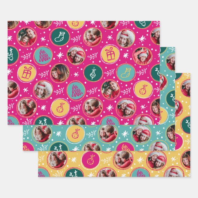 Feuille De Papier Cadeau Collage photo de Noël Couleurs vives (Lot)