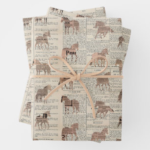 Feuille De Papier Cadeau collage vintage de cheval journal