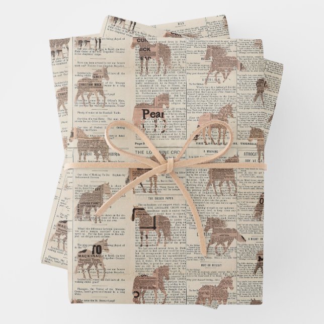 Feuille De Papier Cadeau collage vintage de cheval journal (En situation)