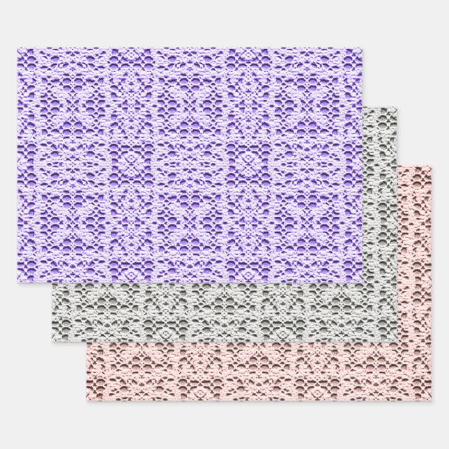 Feuille De Papier Cadeau Collection Carré Faux Crochet (Lot)