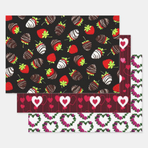 Feuille De Papier Cadeau Collection Coeurs Et Fraises