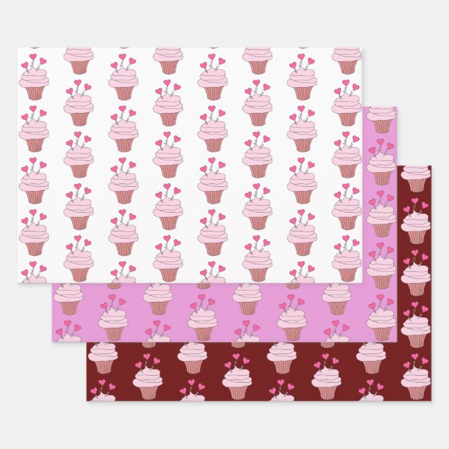 Feuille De Papier Cadeau Collection Cupcakes Et Coeurs (Lot)