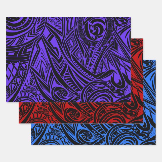 Feuille De Papier Cadeau Collection de Motifs Abstraits tribaux (Lot)