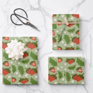 Feuille De Papier Cadeau Collection de Motifs de paniers de fruits - Fraise