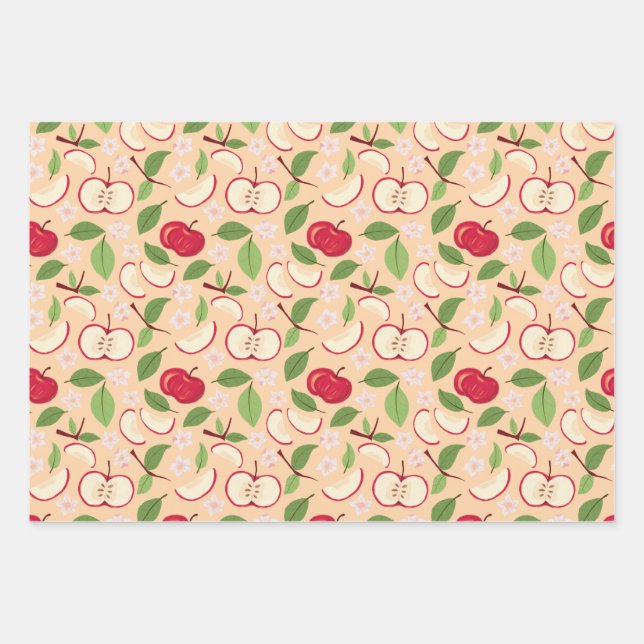 Feuille De Papier Cadeau Collection de Motifs de paniers de fruits - Pommes (Devant)