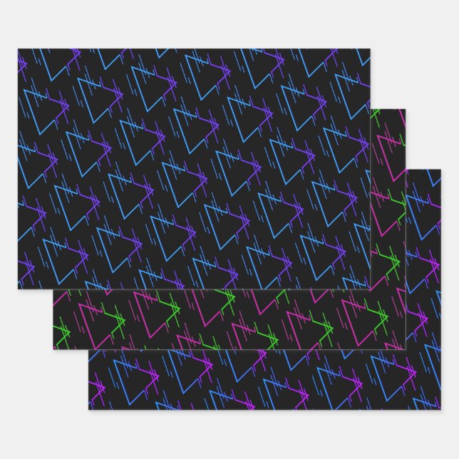 Feuille De Papier Cadeau Collection de Motifs géométriques Retro Neon (Lot)