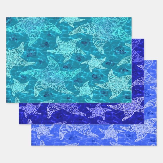 Feuille De Papier Cadeau Collection de Motifs Starfish Bleu (Lot)