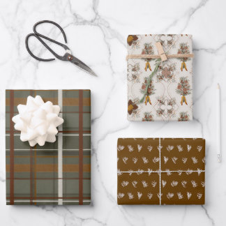 Feuille De Papier Cadeau Collection Noël | Plaid vert, floral, cèdre