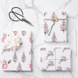 Feuille De Papier Cadeau Collection Noël rose1