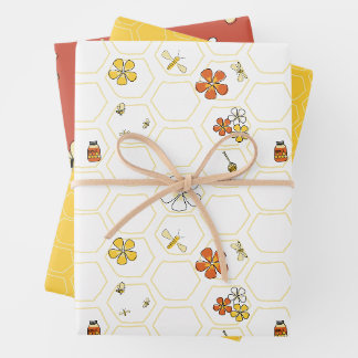 Feuille De Papier Cadeau Collection Papillon de miel et nid d'abeilles fant