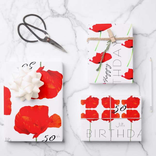 Feuille De Papier Cadeau Collection POPPY 50e anniversaire WPS3 personnalis (Recto)