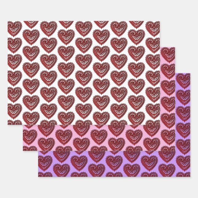 Feuille De Papier Cadeau Collection Red Filigree Hearts (Lot)