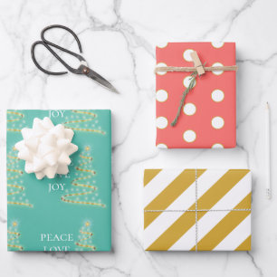 Feuille De Papier Cadeau Coloré Aqua rose or Paix amour Joie
