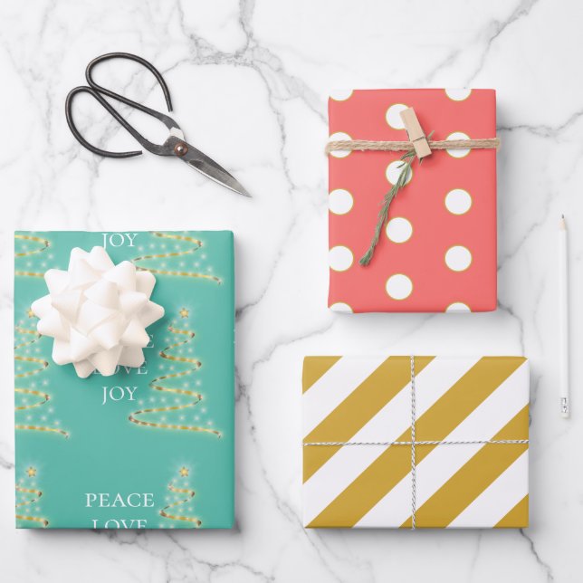 Feuille De Papier Cadeau Coloré Aqua rose or Paix amour Joie (Recto)