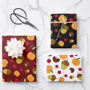 Feuille De Papier Cadeau Coloré Automne Citrouille Berries Motif