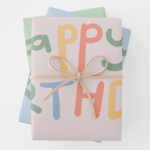 Feuille De Papier Cadeau Coloré Bold Pastel Joyeux Anniversaire Texte Cadea