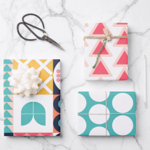 Feuille De Papier Cadeau Coloré Géométrique Mi-Siècle Funky
