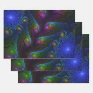 Feuille De Papier Cadeau Coloré Lumineux Abstrait moderne Trippy Fractal