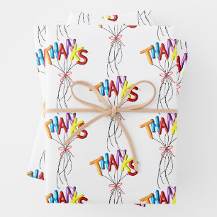 Feuille De Papier Cadeau Coloré "Merci" Écrit avec des Ballons