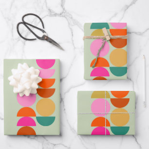 Feuille De Papier Cadeau Coloré Mi-Siècle moderne vert géométrique