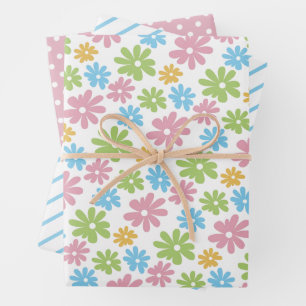 Feuille De Papier Cadeau Coloré mignon rétro Motif d'art de printemps