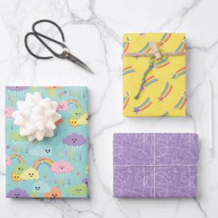 Feuille De Papier Cadeau Coloré Pastel Kawaii Nuages Enfants