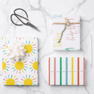 Feuille De Papier Cadeau Colorés Enfants Soleil Rayures Joyeux Anniversaire