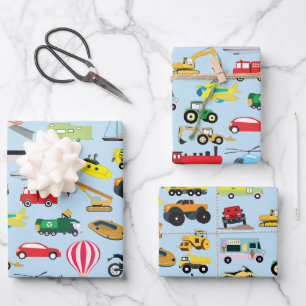 Feuille De Papier Cadeau Colorful Transport & Véhicules Enfants Motif