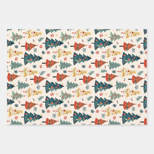 Feuille De Papier Cadeau Colourful Christmas Pine Trees Seamless Pattern (Devant)