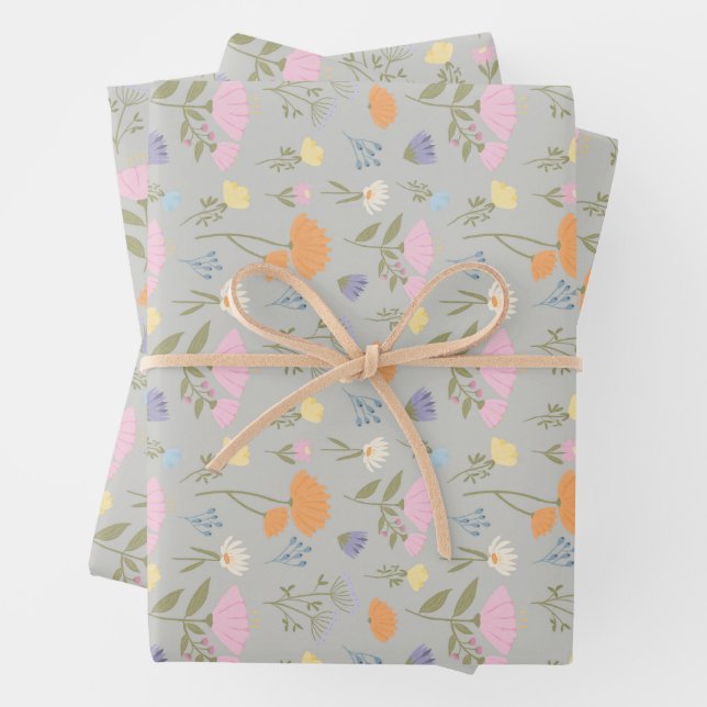 Feuille De Papier Cadeau Colourful meadow on grey (En situation)