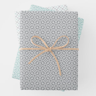 Feuille De Papier Cadeau Combinaison pastel de gris rétro, menthe et géomét