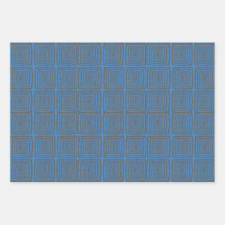 Feuille De Papier Cadeau Concentric Wavy Squares on a mottled blue paintbox