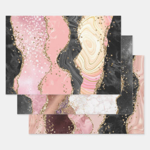 Feuille De Papier Cadeau Conception Abstraite de Marbre d'Agate en Or Rose 